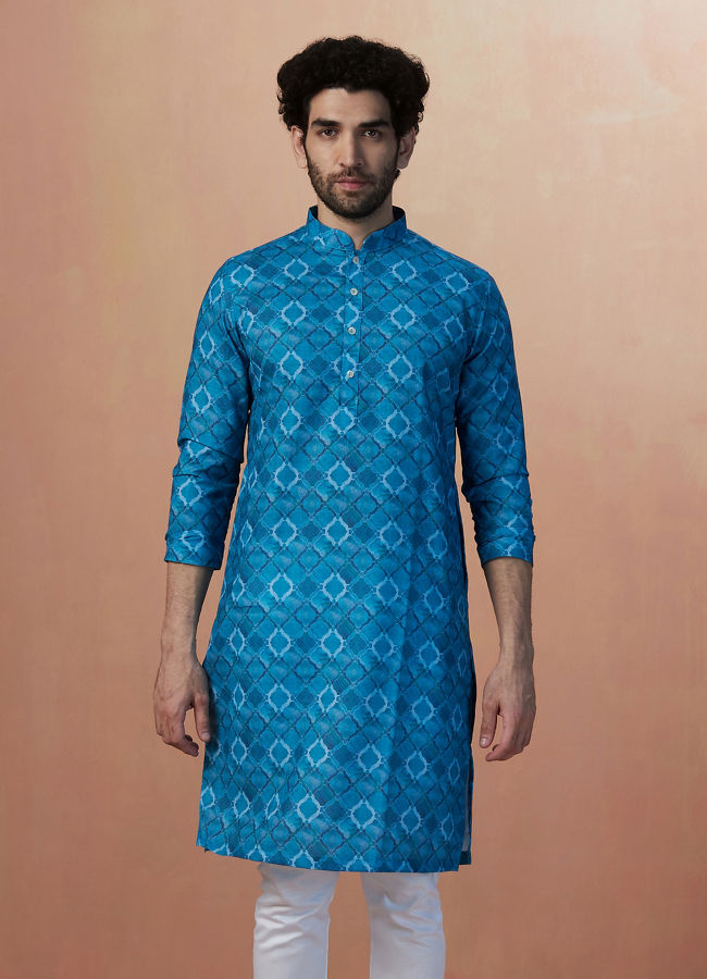 alt message - Manyavar Men Feroze Blue Kurta image number 1